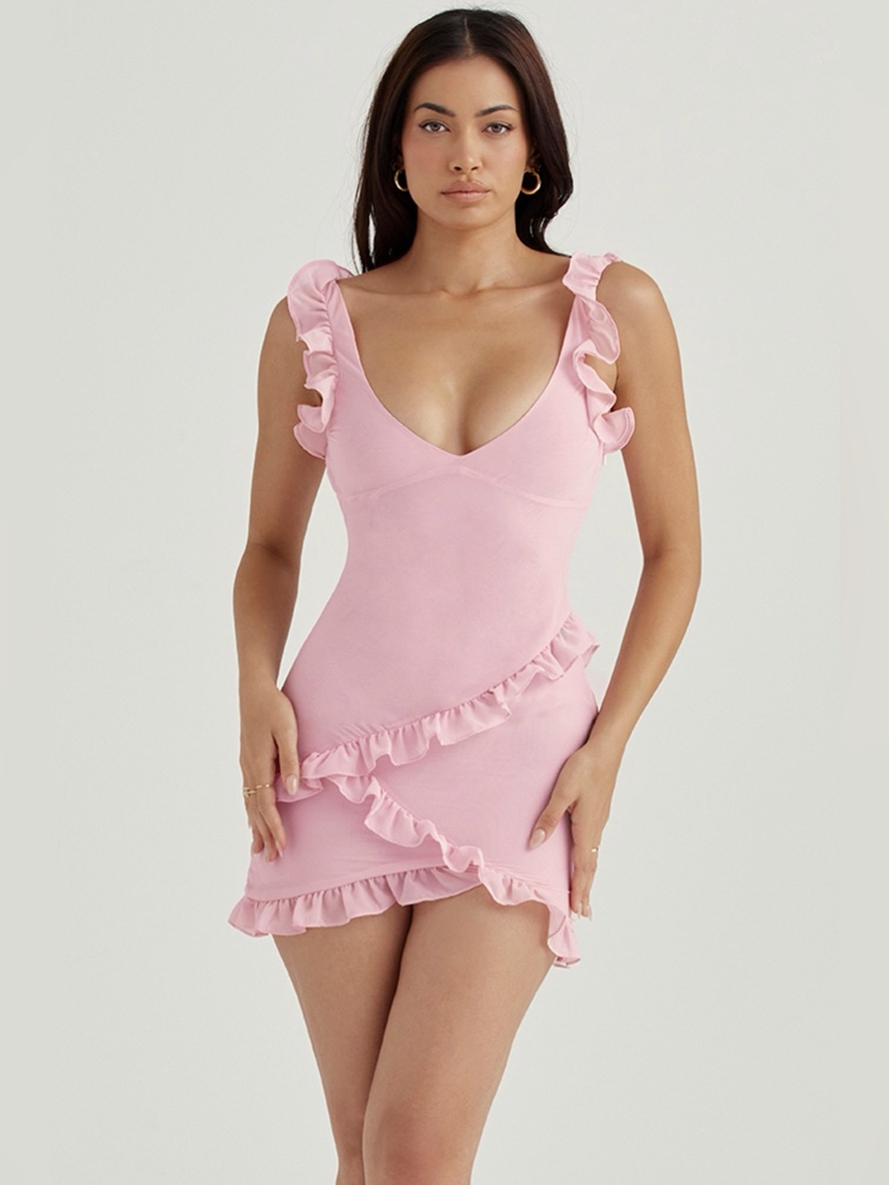 NWT Revolve MORE TO COME Pink Ruffle Mini Dress Size XS